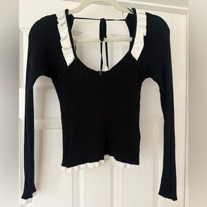 H&M Black Ribbed Long Sleeve Top with White Trim